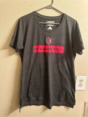 St. Louis City Graphic Tee - Dark Heather Gray with Red Logo